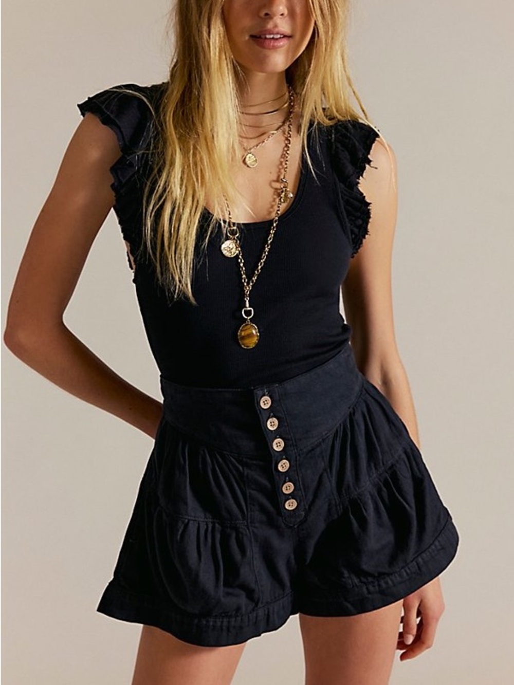 Free People We The Free Fleur Denim Shorts in Black